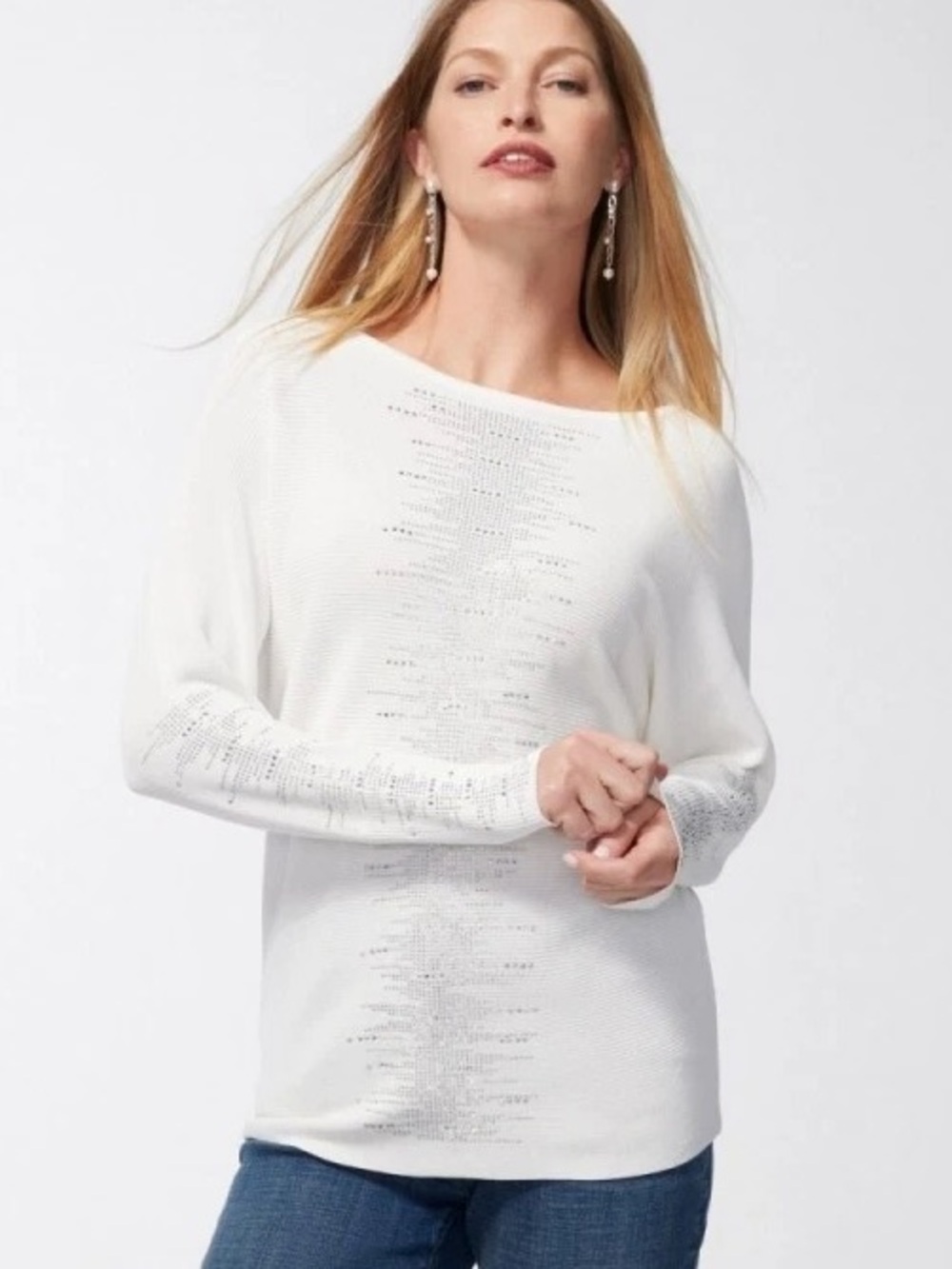 NWT Chico's White Pullover Embellished Sweater size XL (Chico’s size 3)